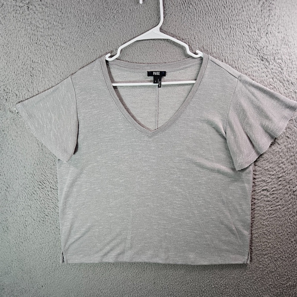 Paige Tee Top Women Large Stretch Short‎ Sleeve Gray Preppy